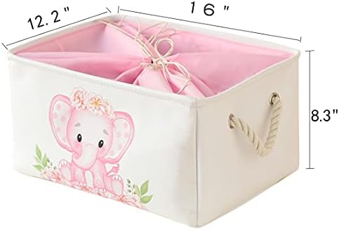 INough Large Pink Elephant Baby Basket - Collapsible Waterproof