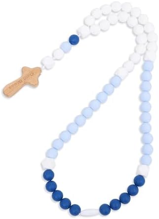 YOUAME Baptism Silicone Rosary with Wood Cross