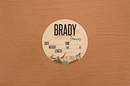 Personalized Birth Stat Sign for Newborn Baby with Safari Animals Design