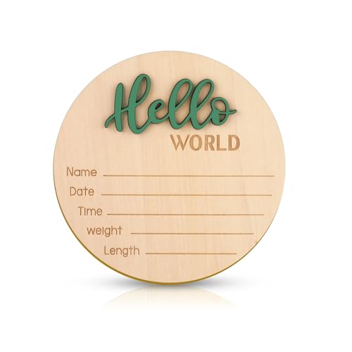 Baby Announcement Sign 59 Inch Wooden Hello World Welcome Plaque Green