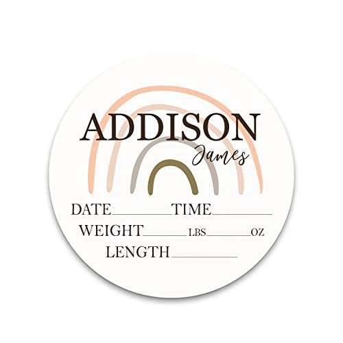 Personalized Birth Stat Sign for Newborn Baby Boho Rainbow Design