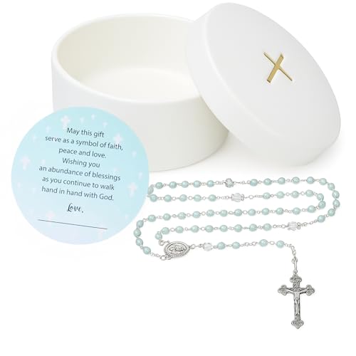 Sweet Treasures Gift - Baptism Rosary for Boys with Ceramic Box and Card