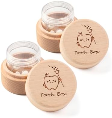 2pcs Tooth Fairy Box Wooden Cute Teeth Storage for Kids