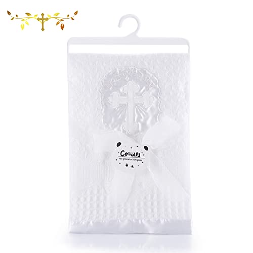Booulfi Baby Blanket with Cross Embroidery and Satin Trim