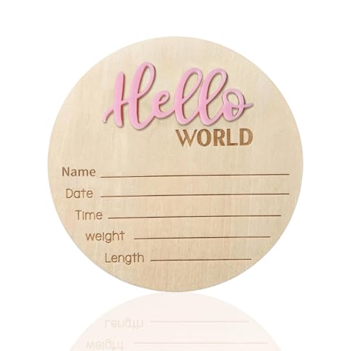 Baby Announcement Sign 59 Inch Wooden Hello World Personalized