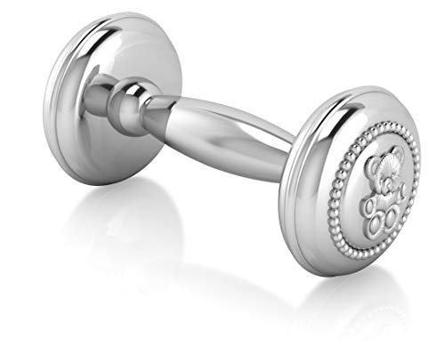 Silver Plated Teddy Dumbbell Rattle for Newborn Baby - Custom Engraved Gift