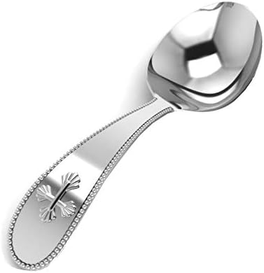 Krysaliis Sterling Silver Beaded Cross Feeding Spoon - Engravable Baby Gift