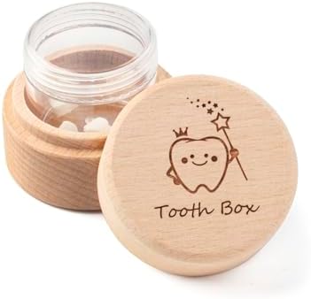 Tooth Fairy Box Wooden Cute Teeth Storage with Acrylic Bottle