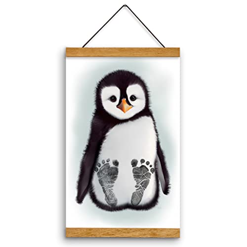 Memory Lane Gifts Co Baby Footprint Art - Baby Penguin Teal Teak 1