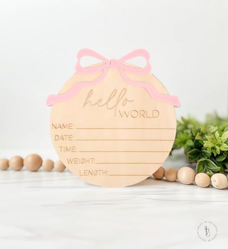 Newborn Welcome Sign with Pink Bow Wooden Design
