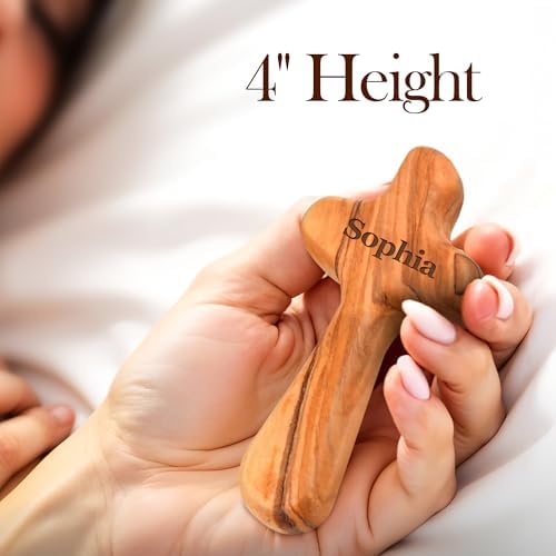 Personalized Olive Wood Cross with Name - 4 Inch Handcrafted Christian Keepsake