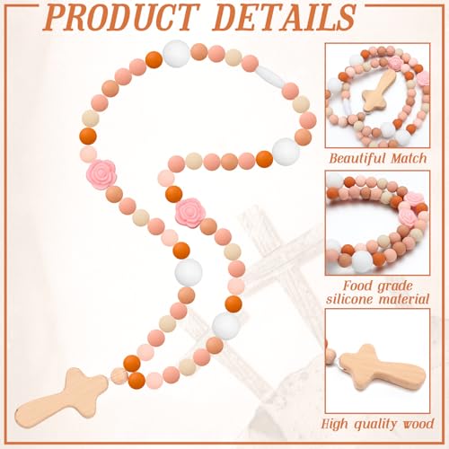 Misdary Baby Silicone Rosary Baptism Gift Pink Flowers 1