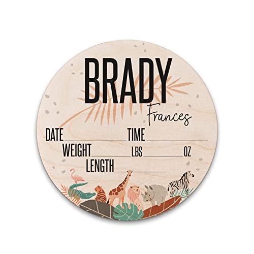 Personalized Birth Stat Sign for Newborn Baby with Safari Animals Design