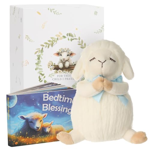 Sawnfay Baptism Gift Set for Boys 7 Praying Lamb Bedtime Blessing Book