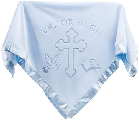 Custom Catch Personalized Baptism Baby Blanket for Boy - Blue 1 Text Line