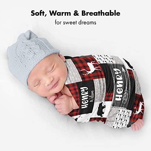Personalized Wilderness Baby Blanket Custom Name Red Black Plaid