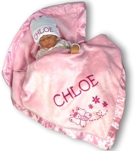 Custom Catch Personalized Girl Pink Baby Blanket with Flower Design