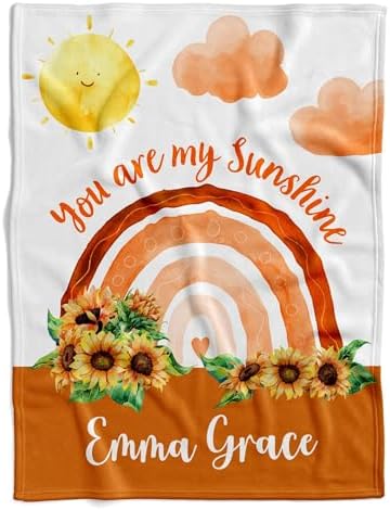 Personalized Sun and Clouds Baby Blanket - You are My Sunshine