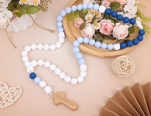 YOUAME Baptism Silicone Rosary with Wood Cross