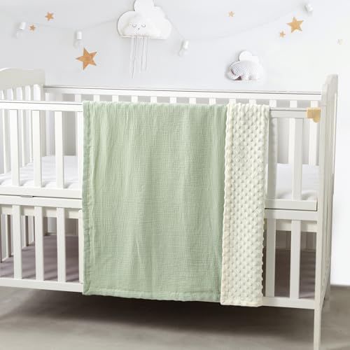 CREVENT Organic Muslin Baby Blanket with Mink Backing - 30 x 40