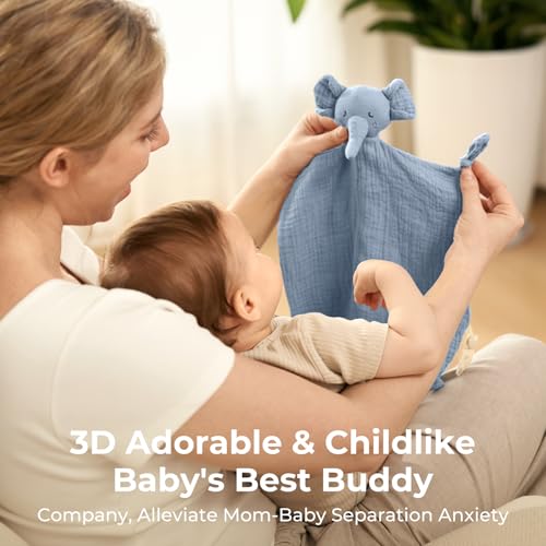 Momcozy Elephant Loveys Baby Blanket 14 Inch Blue