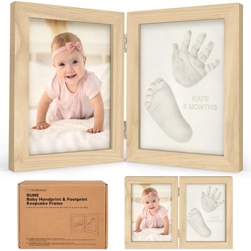 KeaBabies Personalized Hand Footprint Kit - Quick Dry Clay Ash Wood Frame