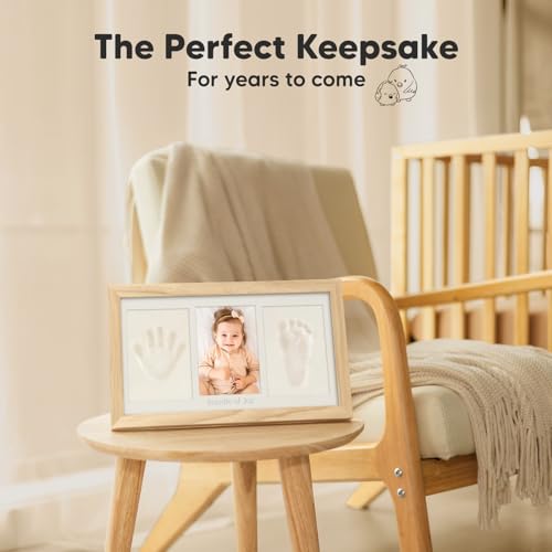 KeaBabies Baby Footprint Kit - Ash Wood Frame with Name Date Print