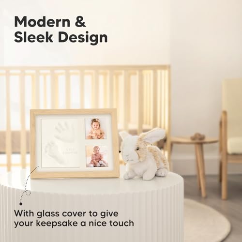 KeaBabies Baby Hand Footprint Kit - Quick Dry Clay Ash Wood Frame Personalized Keepsake