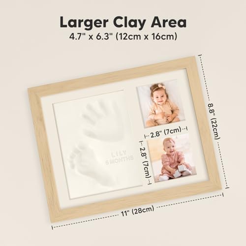 KeaBabies Baby Hand Footprint Kit - Quick Dry Clay Ash Wood Frame Personalized Keepsake