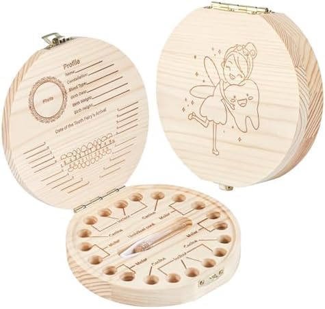Annhua Wooden Baby Teeth Keepsake Box with Tweezer and Fetal Hair Container