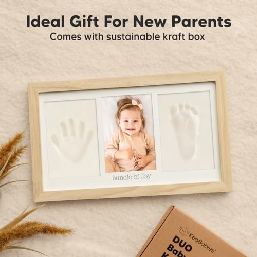 KeaBabies Baby Footprint Kit - Ash Wood Frame with Name Date Print