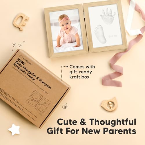 KeaBabies Personalized Hand Footprint Kit - Quick Dry Clay Ash Wood Frame