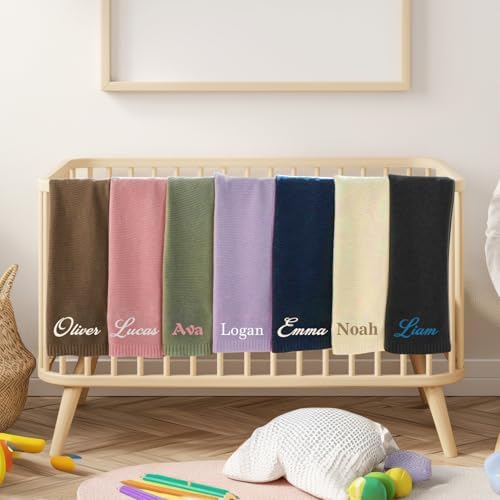 Personalized Baby Blanket with Name - Custom Embroidered Knit Blanket