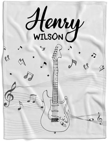 Personalized Music Baby Blanket with Custom Name and Guitar Design
