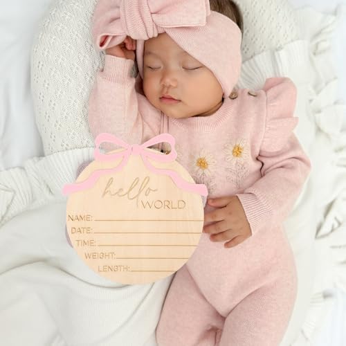 Newborn Welcome Sign with Pink Bow Wooden Design