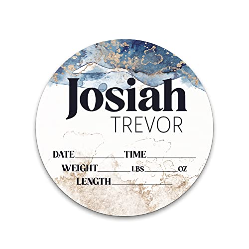 Personalized Birth Stat Sign for Newborn Baby Blue Gold Design