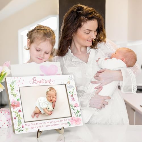 Baptism Gift Photo Frame for Godchild - 4x6 Inch Pink