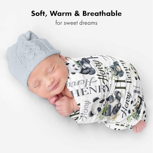 Personalized Panda Baby Blanket with Custom Name