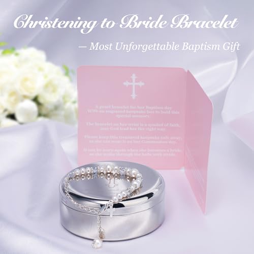 Baptism Cross Bracelet with Cultured Pearls and Keepsake Box