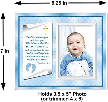 Christening Gift Frame for Baby Boy Blue Theme with Numbers Verse