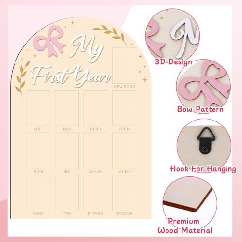 My First Year 3D Coquette Pink Bow Milestone Frame Board