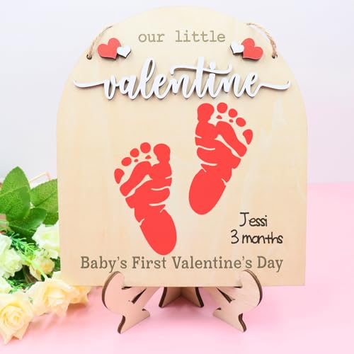 3D Wooden Valentines Day Footprint Sign with Hanging Rope
