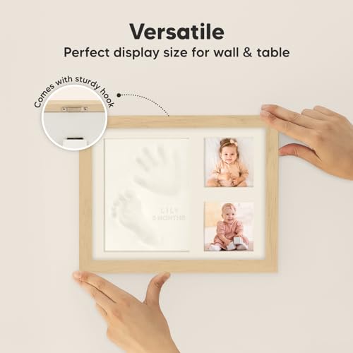 KeaBabies Baby Hand Footprint Kit - Quick Dry Clay Ash Wood Frame Personalized Keepsake