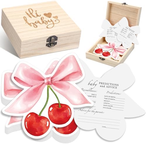 RattanView 50 Pcs Baby Shower Prediction Cards with Wooden Box