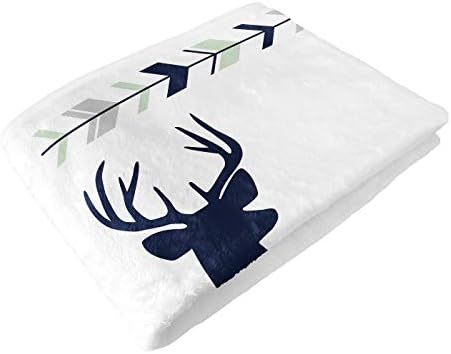 Sweet Jojo Designs Woodland Deer Milestone Blanket - Navy Blue Mint and Grey