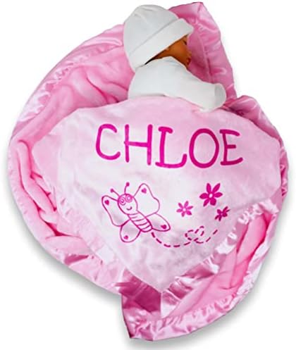 Custom Catch Personalized Girl Pink Baby Blanket with Flower Design