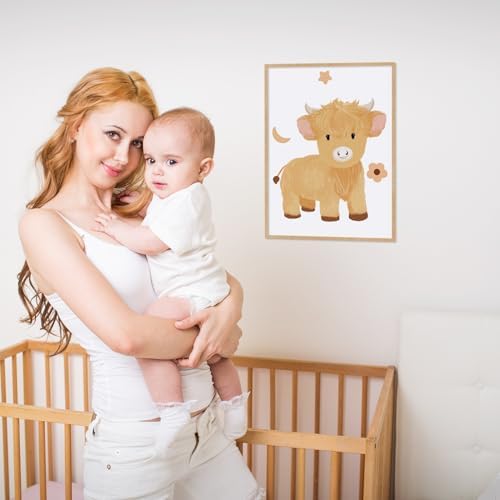 Geyoga 3 Pcs Baby Highland Cattle Wall Decor Art