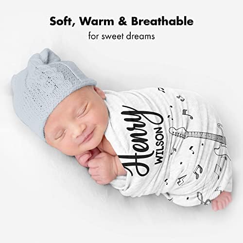 Personalized Music Baby Blanket with Custom Name and Guitar Design