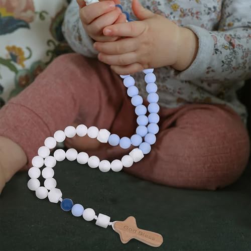 YOUAME Baptism Silicone Rosary with Wood Cross