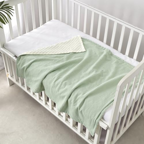 CREVENT Organic Muslin Baby Blanket with Mink Backing - 30 x 40